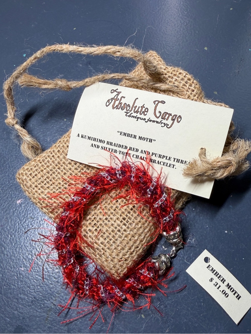 Hand crafted kumihimo Ember Moth Red Bracelet